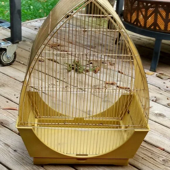 Vintage Mid Century Art Deco 60's 70's Wire Bird Cage & Accessories